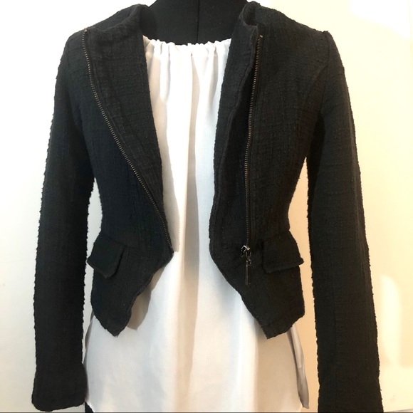 Mossimo Tweed Asymmetrical Zip Black Jacket | S - Picture 3 of 8